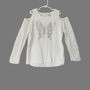 Childrens Place Girls Long Sleeve Crochet Cold Shoulder Cream T-Shirt Size L